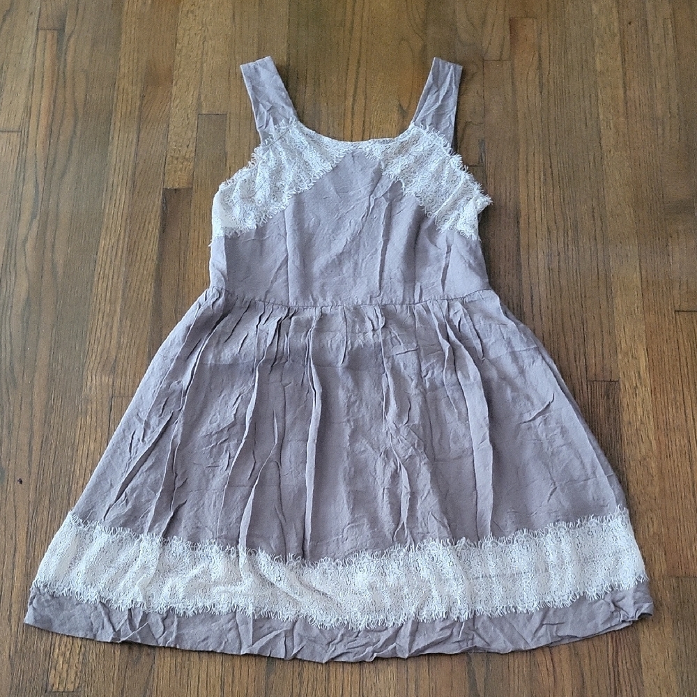 Free People Cream and Tan Sleeveless Scoop Neck Sundress